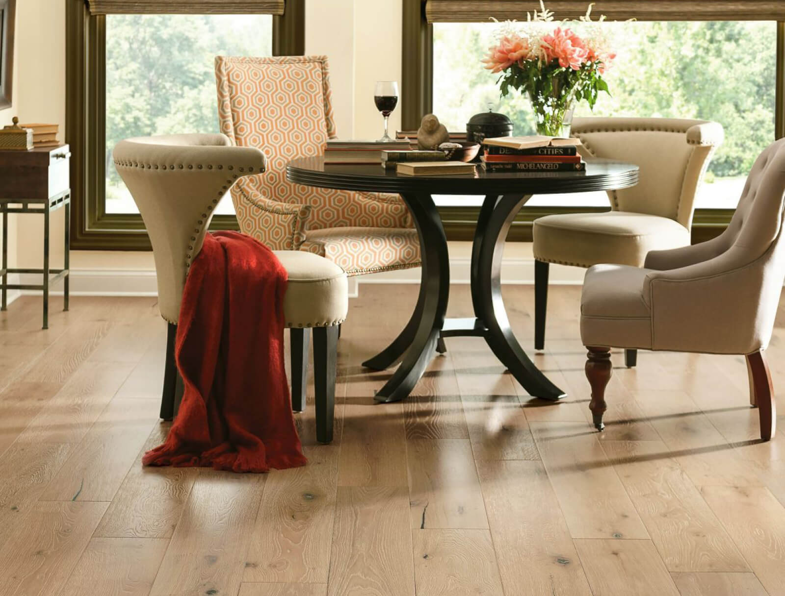 Lighter finish wide plank hardwood flooring